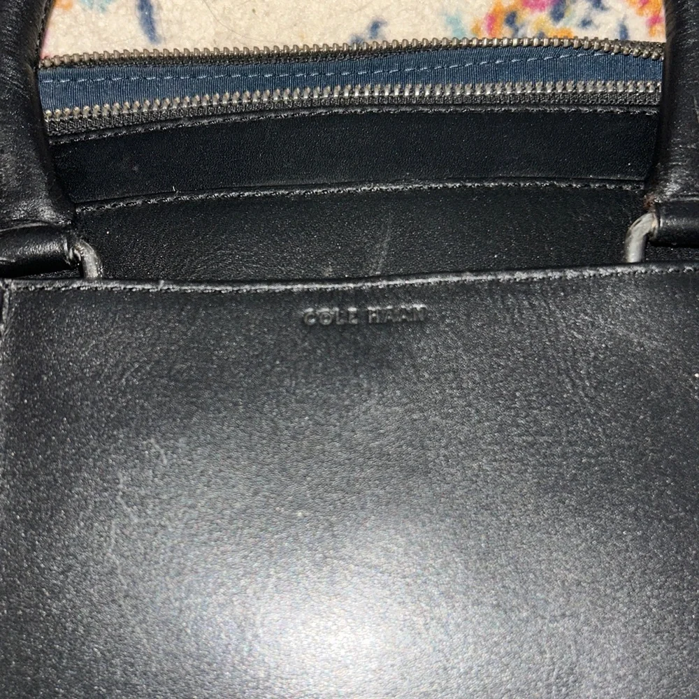 Cole Haan Black and silky blue inside Leather Briefcase messenger bag